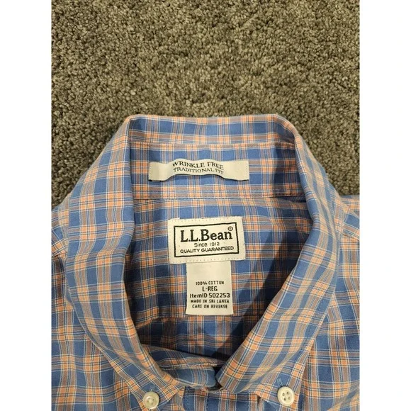 L.L. Bean Men's Plaid Short Sleeve Button-Up Shirt Large Cotton Wrinkle Free - Picture 6 of 6